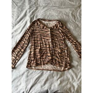 Nine West Intimates Womens Tiger Print Pajama Set Button Up & Turtleneck Tops L